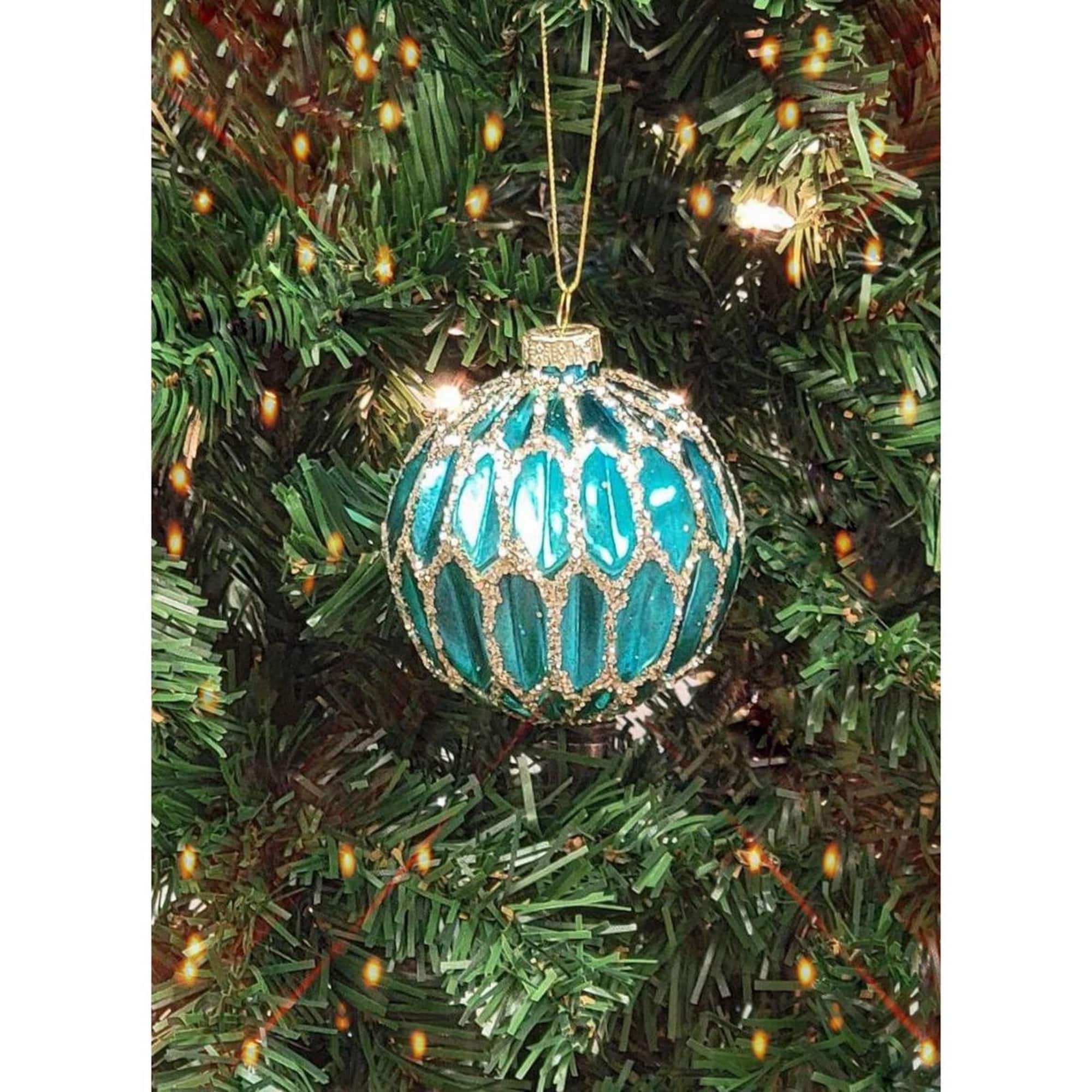 Wizardi 3" Blue Ice Glass Ball Christmas Ornament